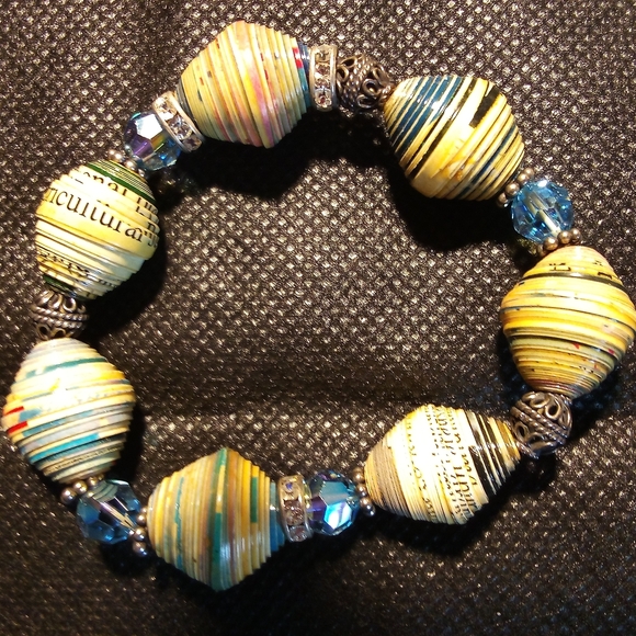 Multicolor Bracelet Wooden Oval Beads & Lite Blue Beads1 - Picture 1 of 6